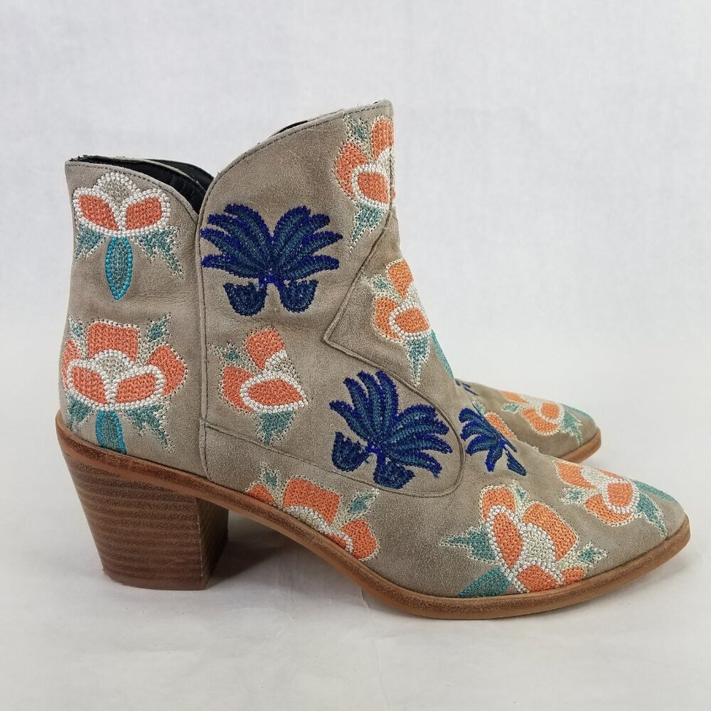 Rebecca Minkoff Lulu Too Boot 9.5 Grey Suede Embroidered Ankle Zip Boho Cowgirl - Picture 7 of 16